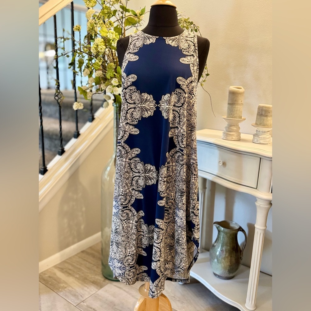 Kersh Navy and White High Low Dress